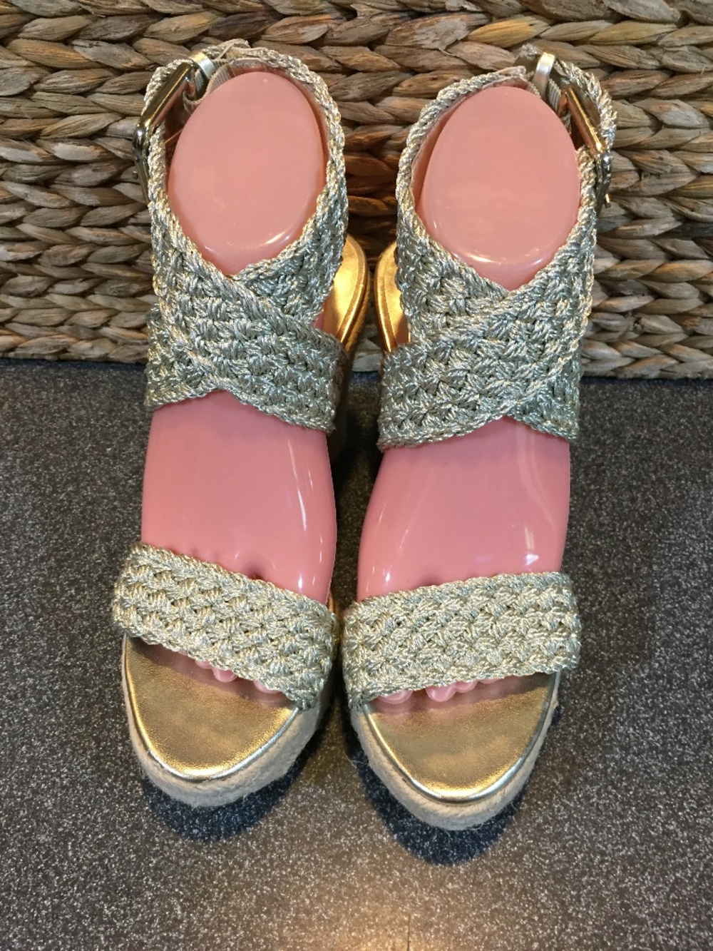 Jessica Simpson Gold Braided Espadrille Wedge Sandals - Picture 2 of 11